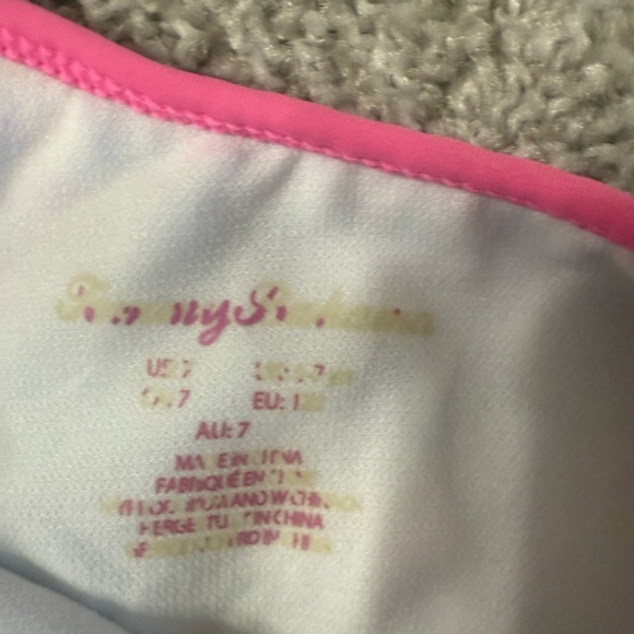 Girls pink white blue one shoulder, two-piece Tommy Bahama size 7 bikini - Picture 2 of 3